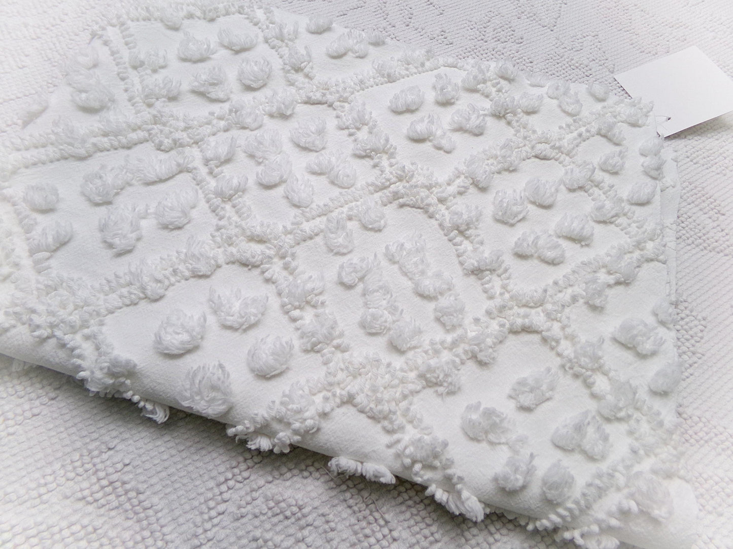 White Vintage Chenille Fabric: Tumbling Block Pops Geometric Design, 20" x 24" Piece Sewing & Quilt Material