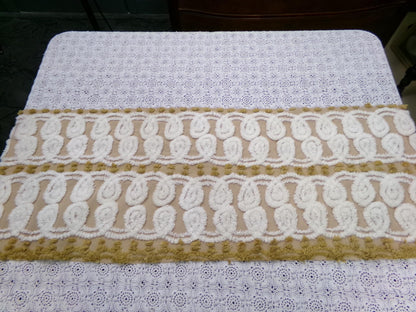 Vintage Chenille Fabric, Creamy Caramel White Dot Swirl Design 12x38" Pc