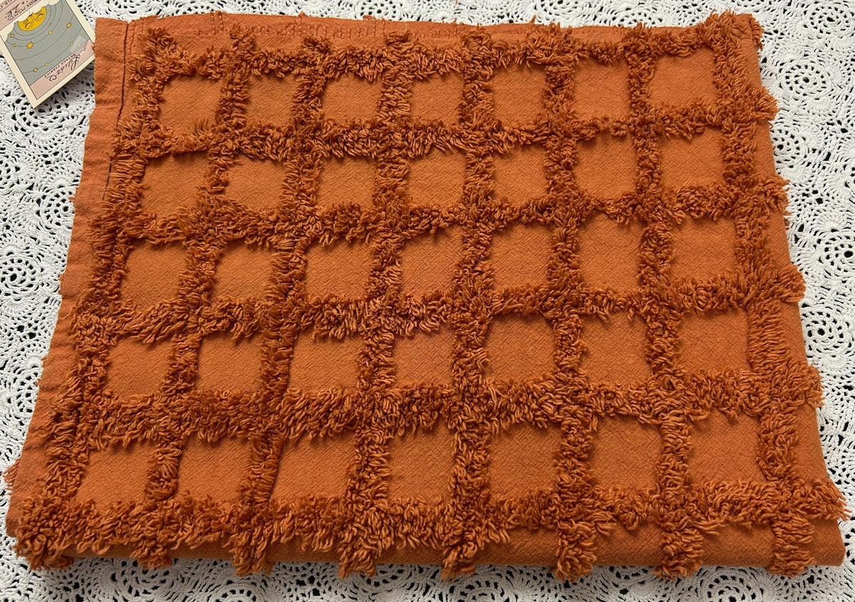 nutmeg pumpkin spice chenille fabric, 20" x 26" boho vintage style tufted squares