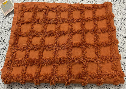 nutmeg pumpkin spice chenille fabric, 20" x 26" boho vintage style tufted squares