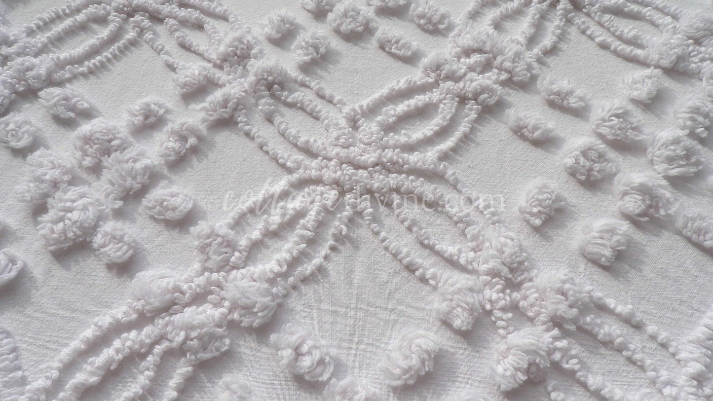 Farmhouse White Vintage Chenille Fabric Piece, 20" x 24" inches, Versatile & Neutral in Quilts and Pillows