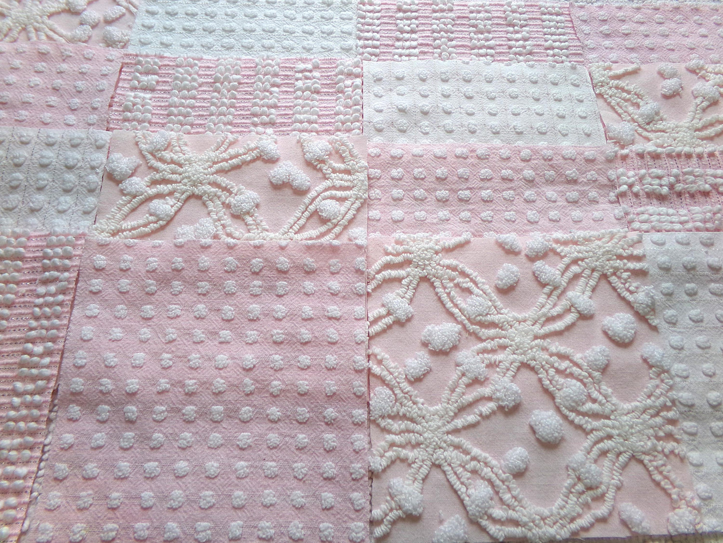 peaceful pinks vintage 6" chenille fabric squares, set of 17 vintage cottage chic quilt blocks for quilting, sewing & crafts
