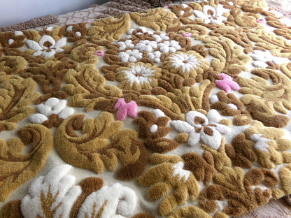 lux caramel chocolate cut velvet fabric, vintage Bates tapestry chenille, 12" x 21" inch piece, ideal sewing material for bags