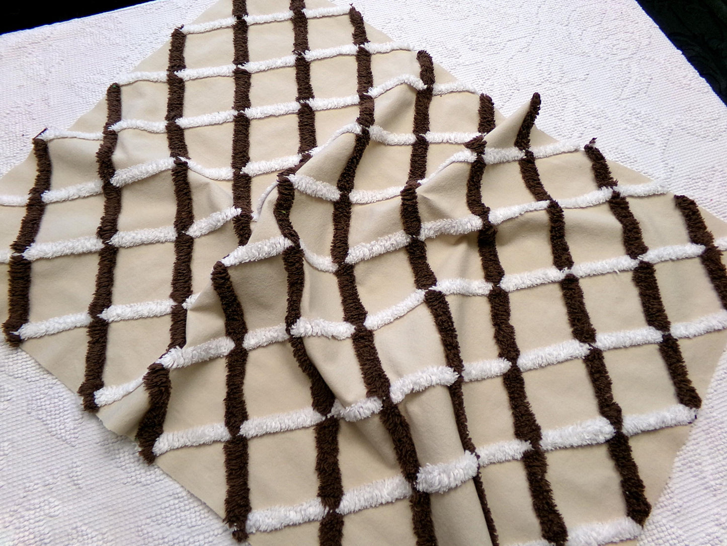 crosshatch vintage chenille fabric in mocha, chocolate brown & white, 18" x 27" piece