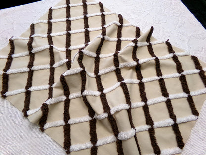 crosshatch vintage chenille fabric in mocha, chocolate brown & white, 18" x 27" piece
