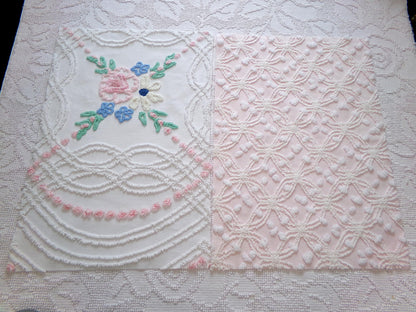 Floral Pink Vintage Chenille Fabric Bundle for Sewing, Quilting in Popular Cottage Style Patterns | 2 Pieces 12" x 18" each