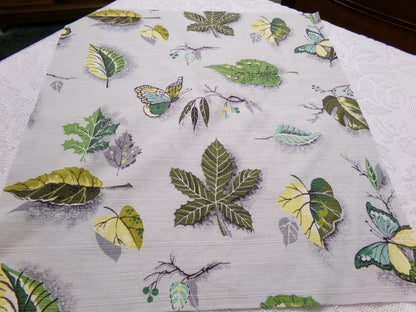 Butterfly Botanical Vintage Barkcloth Fabric Dimensional Natural Leaf Pattern 21" x 24"