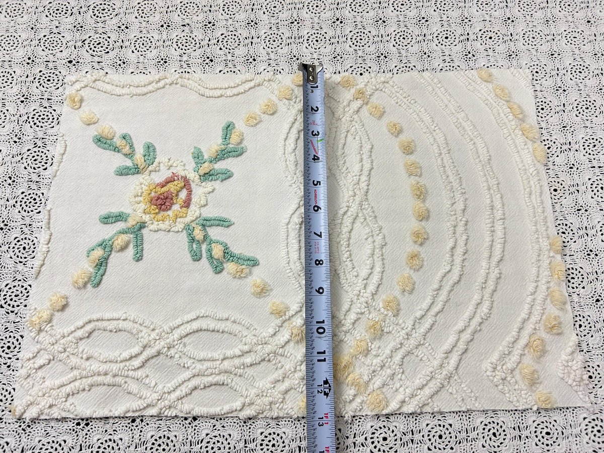 Vintage Rose Chenille Fabric, Cottage Chic 12x18" Cream Floral Sewing Textile