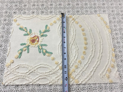 Vintage Rose Chenille Fabric, Cottage Chic 12x18" Cream Floral Sewing Textile