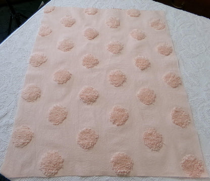 blush pink vintage style chenille fabric, large dot quilt sewing material, 18" x 24" piece