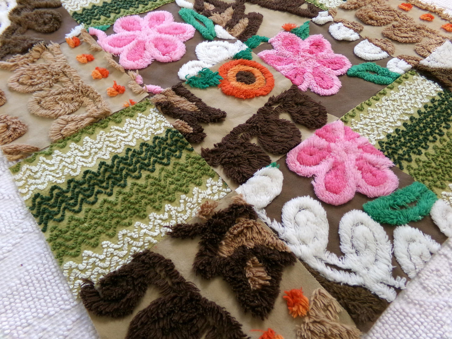 fall fairy vintage chenille fabric squares, set of 16 hippie boho 6" blocks for arts & crafts, sewing