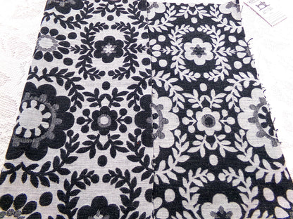 Black & White Floral Vintage Woven Fabric, FLOWER POWER Mod Daisy Reversible Sewing Quilt Material, 16" x 24"