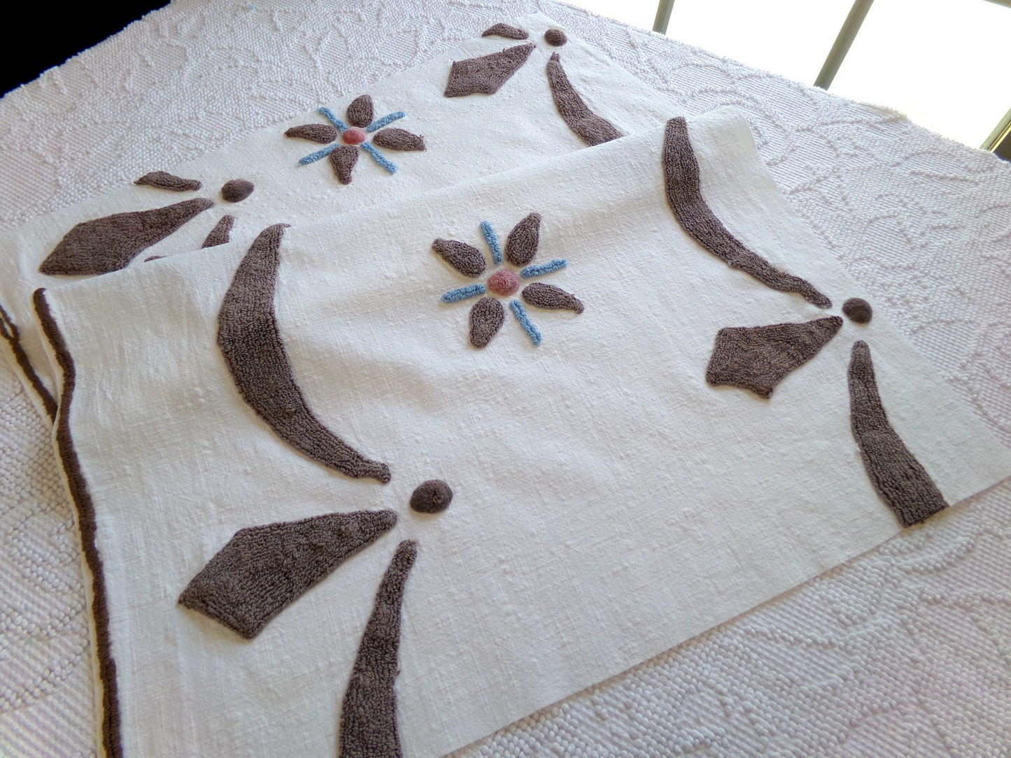 country prim vintage chenille fabric, chocolate swags vintage texturized cotton 18" x 24" cut piece, great for pillows, quilting & crafts