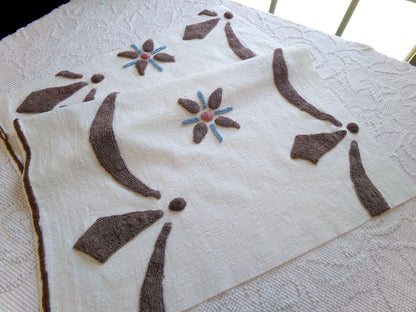 country prim vintage chenille fabric, chocolate swags vintage texturized cotton 18" x 24" cut piece, great for pillows, quilting & crafts