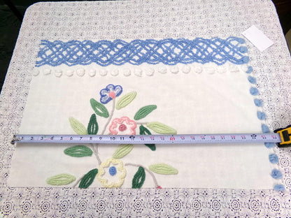 cottage style vintage chenille bedspread fabric 17x24" blue white floral