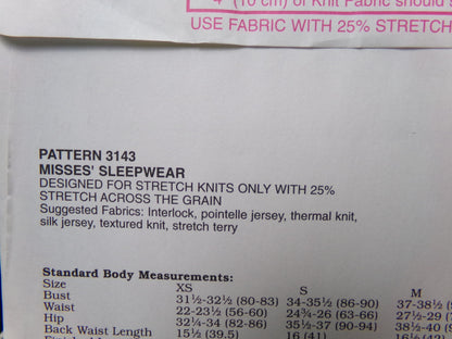 Vintage Kwik Sew 3143 Sewing Pattern, Misses Sleepwear Pajama Shorts, Capri Pants, Camisole, Size XS-XL