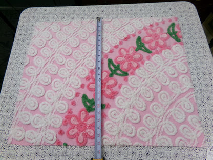 SweetPea Pink Floral Arc Vintage Chenille Bedspread Fabric, 20" x 25" piece