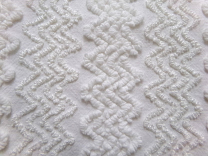 Heavenly White Vintage Chenille Bedspread Fabric, Textured Zig Zag Quilt Material, 18" x 24"