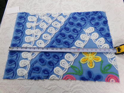 Vintage Chenille Bedspread Fabric, Boho Coastal Blue & White 16" x 23" Piece Sewing Material