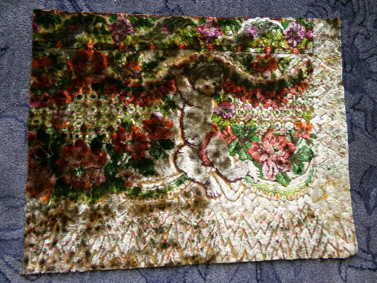 Shadow Cherub Vintage Cut Velvet Fabric Tapestry Piece 18x23.5"