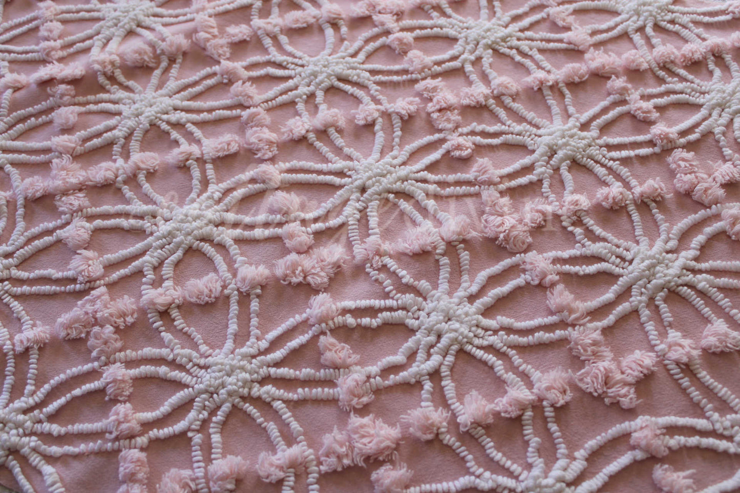 Cottage Coordinated Vintage Fabric Bundle: Gorgeous Plush Tufted Chenille Piece & Mint Green Cabbage Rose Cotton Fabric, for Quilts, Crafts