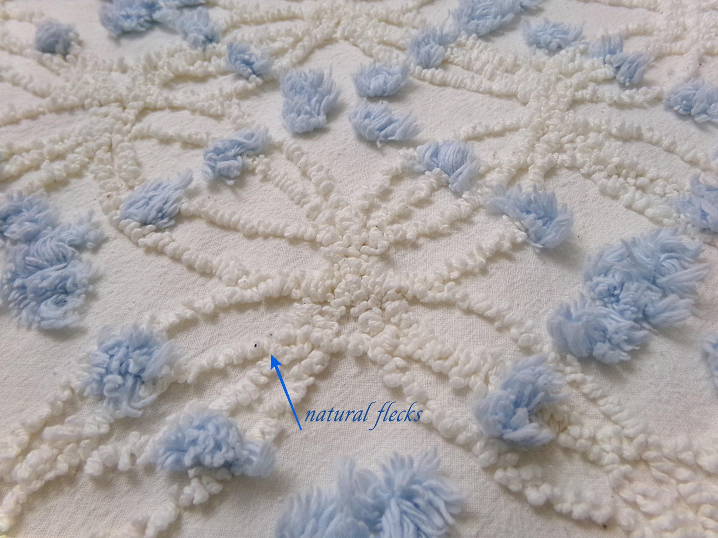 Coastal Style Vintage Chenille Bedspread Fabric, Delicate Wedding Rings & Sky Blue Dots, 18" x 25"