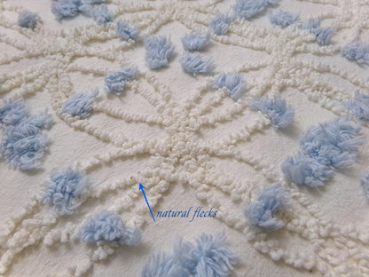 Coastal Style Vintage Chenille Bedspread Fabric, Delicate Wedding Rings & Sky Blue Dots, 18" x 25"