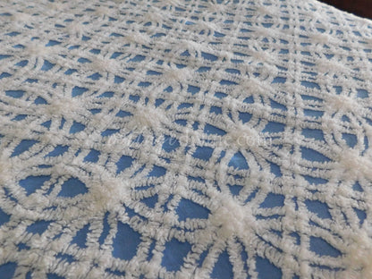 Classic Coastal Cottage Vintage Blue & White Tufted Chenille Bedspread, Twin Size