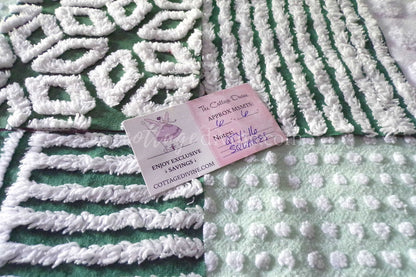 Lucky Star Quilt Squares Set, Rotary Cut from Vintage Chenille Bedspread Fabric, 16 Blocks, 6" x 6" inch, Green & White
