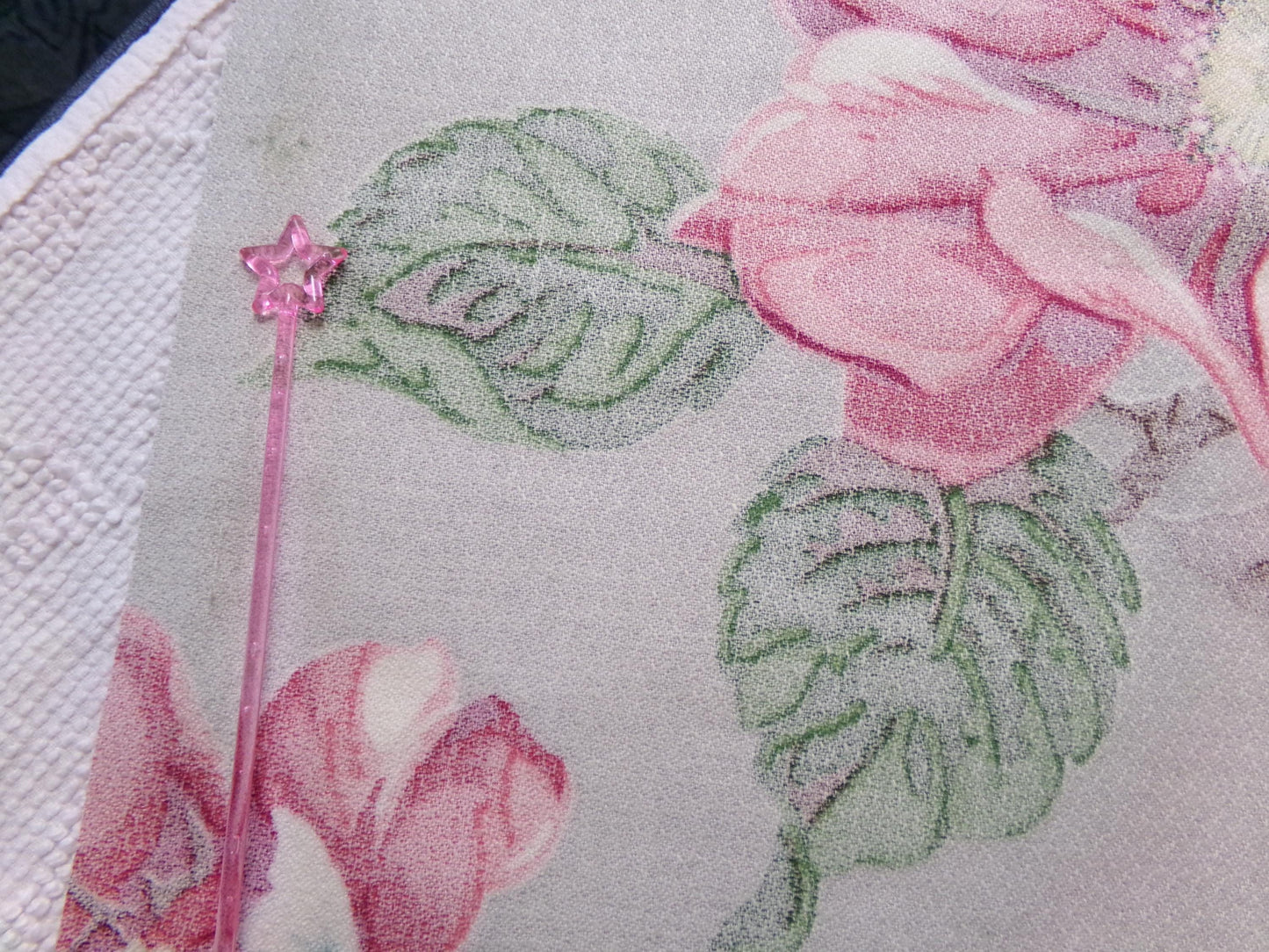 Vintage Barkcloth Fabric 1940s Pink Aqua Magnolia Floral Gray Mid-Century, 22" x 34"