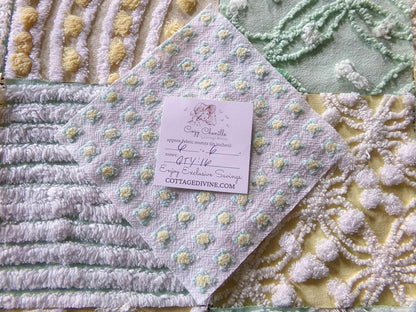 Fern & Flora Vintage Chenille Fabric Squares Set of 17 Blocks, 6" inch ea, Cheery Stripes, Dots Geometric Designs