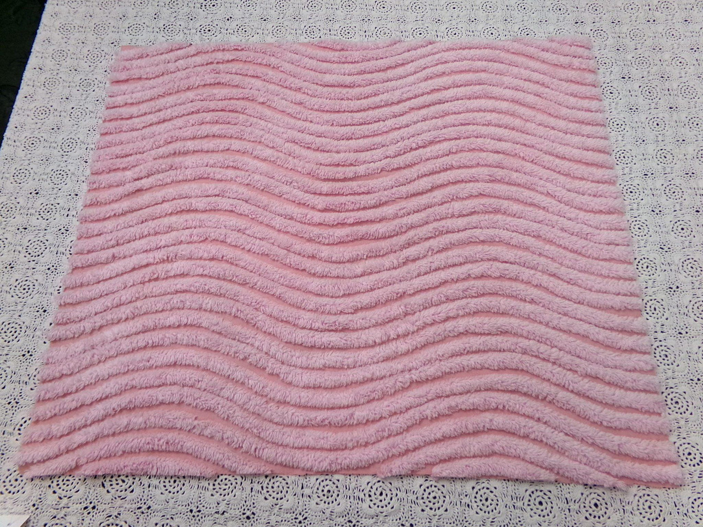 cotton candy pink vintage chenille bedspread fabric ultra plush ripple tufts 19" x 22"