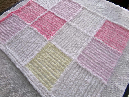pink & white quilt style vintage chenille fabric, 25" x 20" piece of sewing material for pillows, crafts