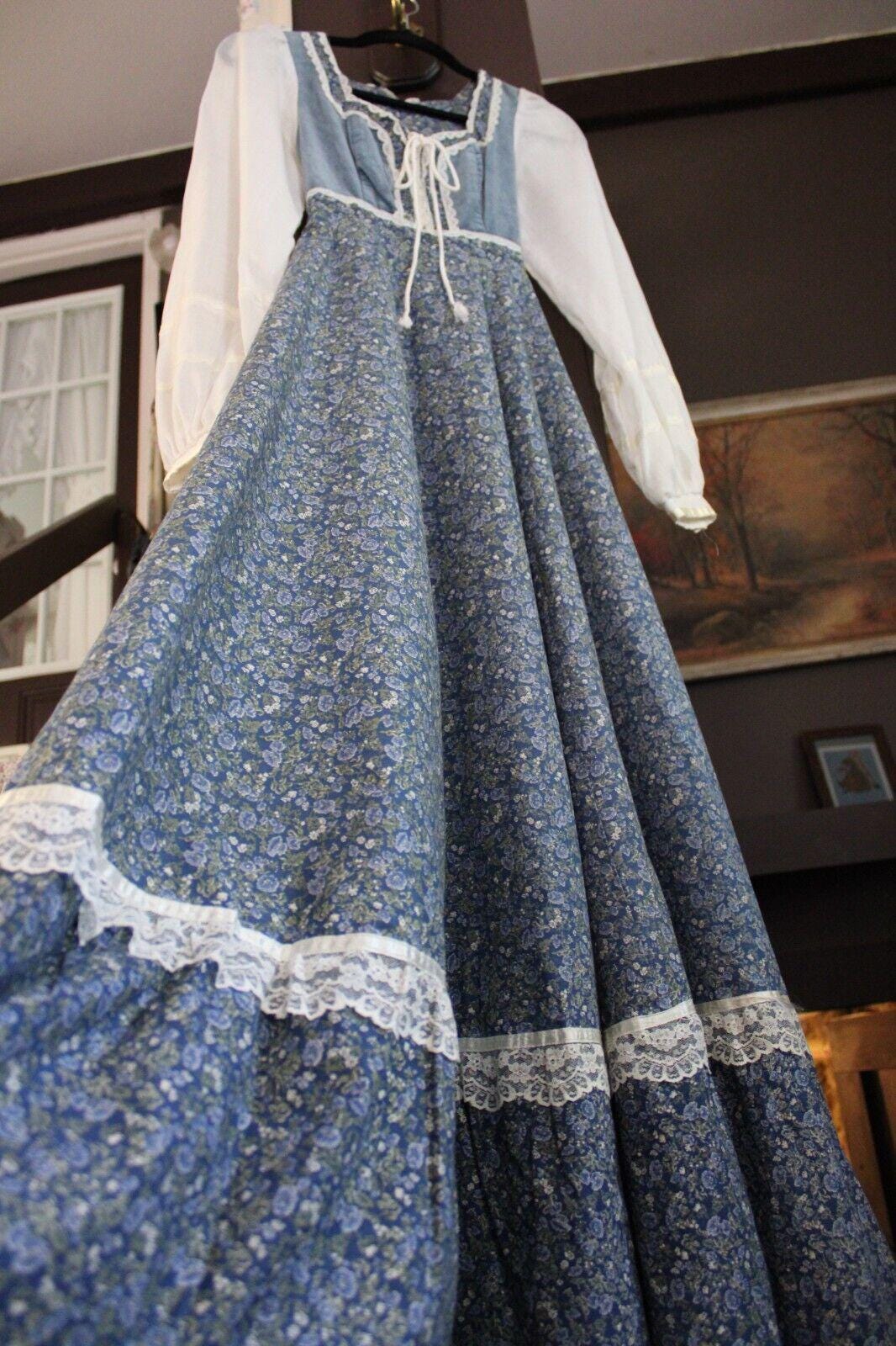 Vtg Gunne Sax Prairie Dress, Morning Glory Velvet Corset, Maxi Gown, S Lilias Vintage Fabrics Vtg Gunne Sax Prairie Dress, Morning Glory Velvet Corset, Maxi Gown, S Lilias Vintage Fabrics