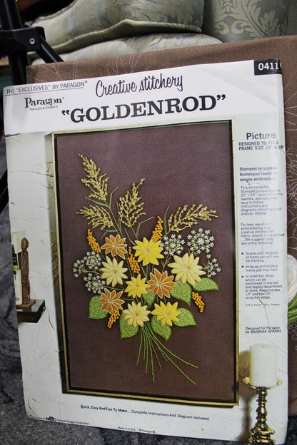 GOLDENROD Crewel Embroidery Kit Boho Hippie Floral Vintage Paragon Stitchery 0411