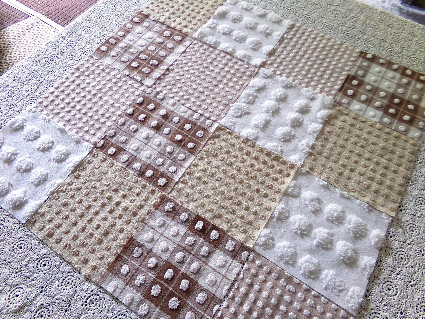 Breakfast Time Novelty Chenille Fabric Squares Set, 16 Vintage Quilt Blocks, 6" x 6" inches each, for Quilting, Sewing, DIY Pillows