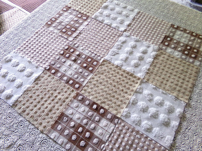Breakfast Time Novelty Chenille Fabric Squares Set, 16 Vintage Quilt Blocks, 6" x 6" inches each, for Quilting, Sewing, DIY Pillows