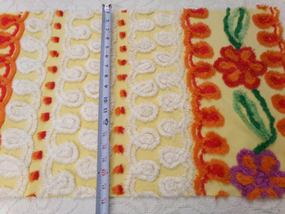Sunny Side Up Yellow Vintage Chenille Fabric, tufted floral curlicue dots, piece sewing craft quilt material, 16" x 27"