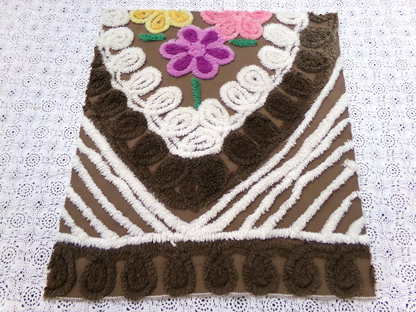 chocolate cake vintage chenille bedspread fabric 16x17.5"