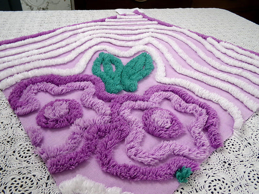 Lilac Vintage Chenille Fabric 17 x 18" Floral Swirl Piece for pillows, crafts