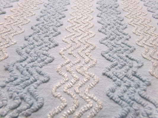 pastel blue & white vintage chenille fabric 23" x 20" gentle zig zag texture quilting material