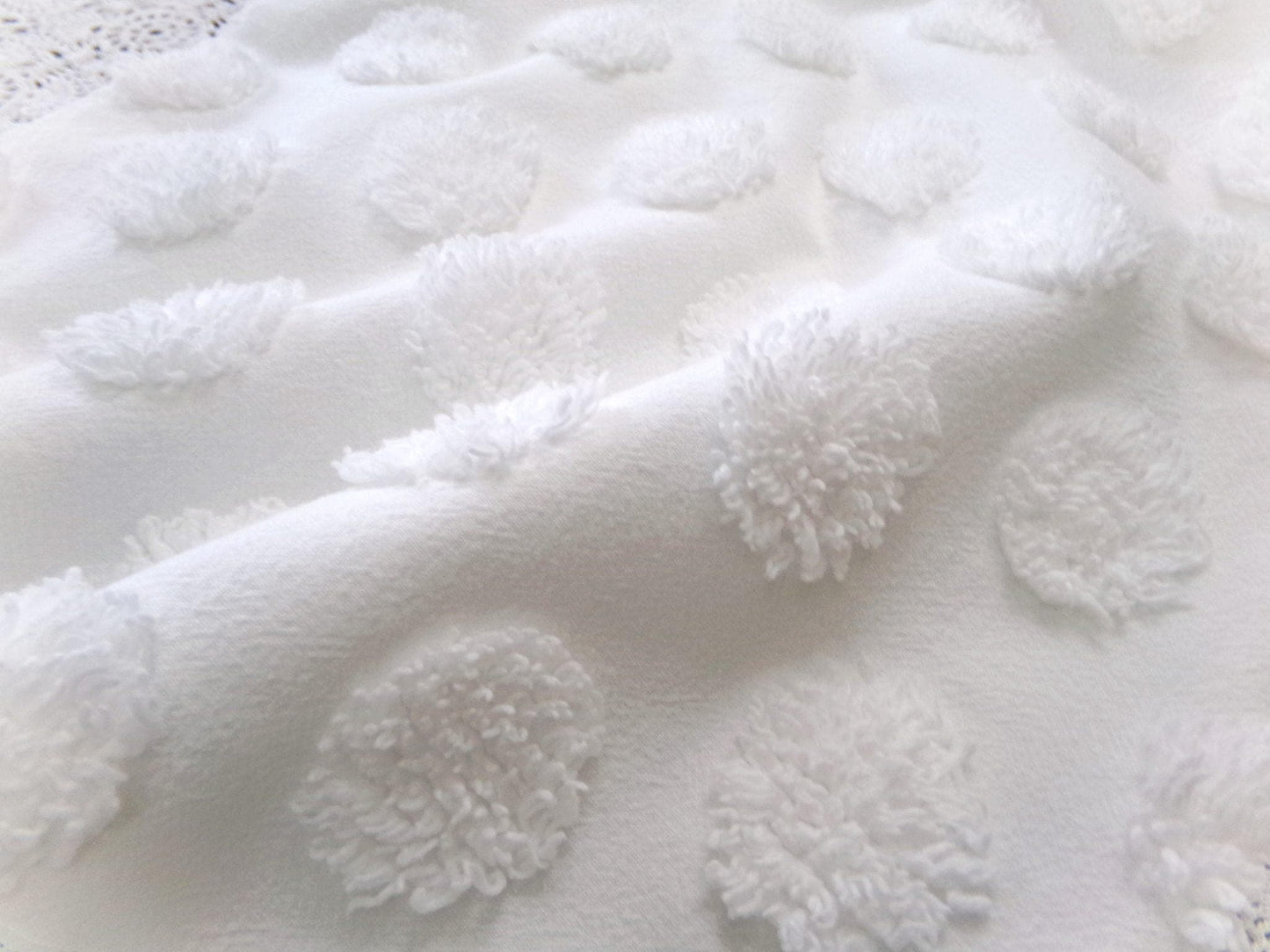 Simple Coin Pops Vintage Style Chenille Fabric Big White Dots 18x24" Quilt Material