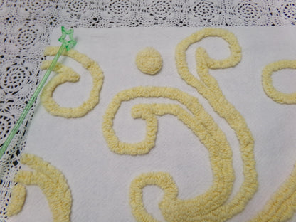 Shabby Pink Rose Vintage Chenille Fabric Dramatic Scrollwork Sewing Quilt Material 25" x 23"