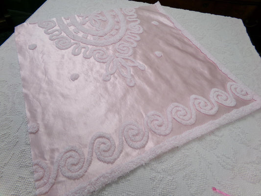 Vintage Pink Satin Chenille Fabric, Shabby Chic Sewing Material 23" x 22" Piece