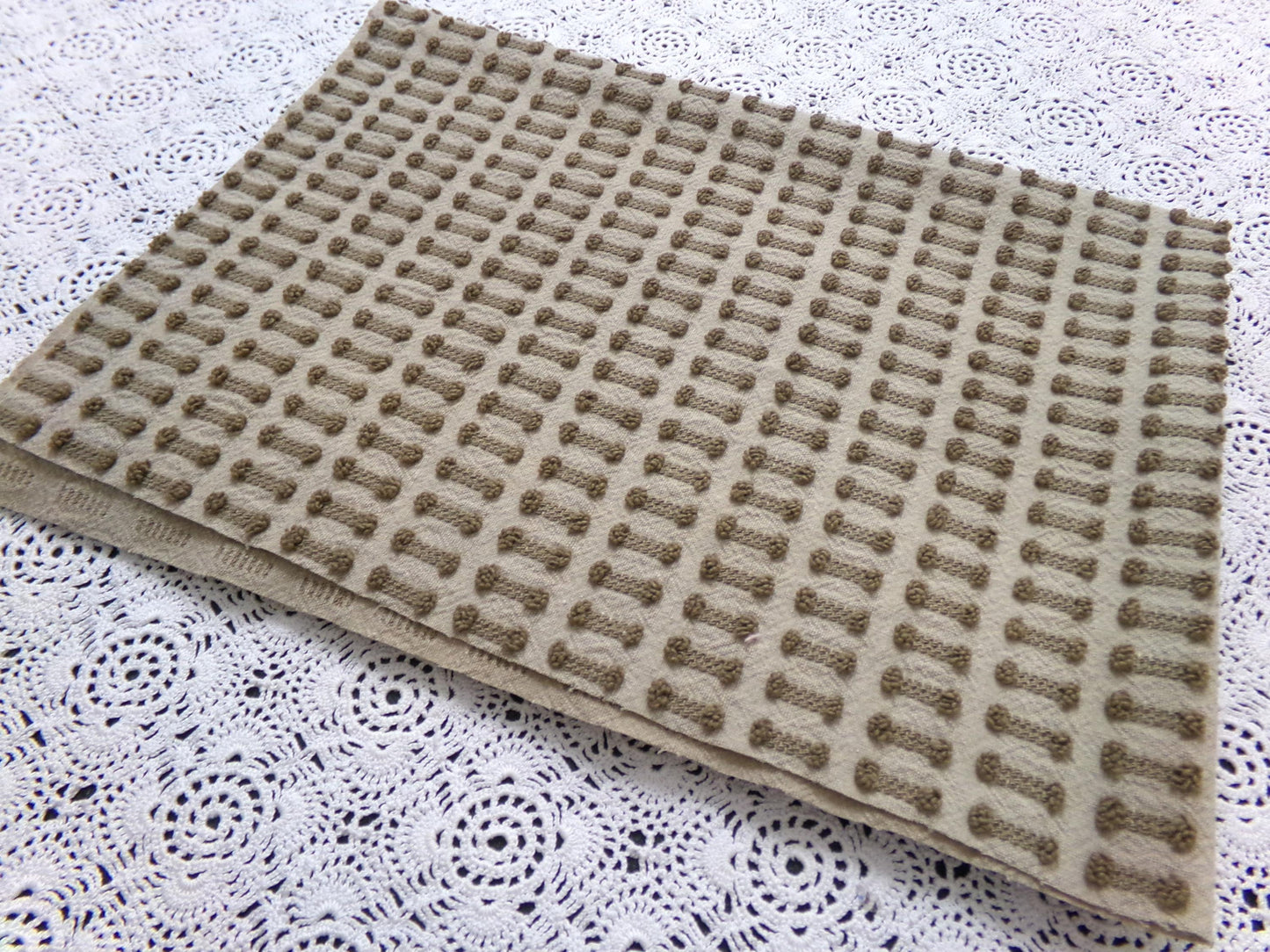 Boho Brown Barbells Vintage Chenille Bedspread Fabric 18" x 24"