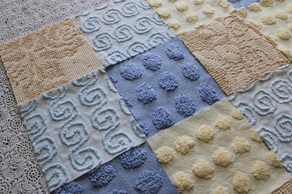 Ocean Sands Vintage Chenille Fabric Squares, Blue & Golden Sand Craft Square Set, 16 Blocks, 6" x 6" inch, Modern Chic