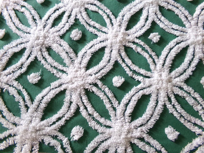 Evergreen Vintage Chenille Fabric, White Wedding Rings & Dots, 20x27" Piece