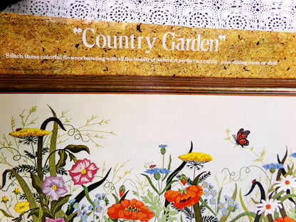 COUNTRY GARDEN Crewel Stitchery Kit, Vintage 0511 Paragon Embroidery Boho Meadow Scene Wall Hanging