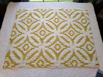 Harvest Gold Vintage Chenille Bedspread Fabric, Boho 18x25" Quilt Sewing Textile