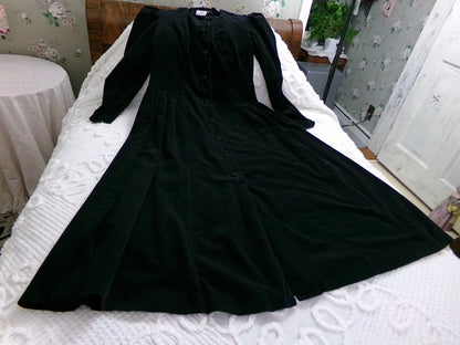 Vintage Laura Ashley Corduroy Dress Black Steampunk Victorian England Gothic Style 8